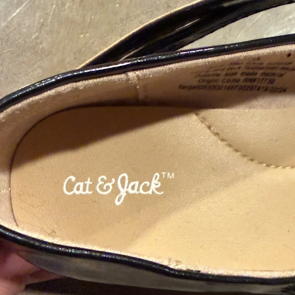 Cat & Jack Shiny Black Dress Shoes with Buckle Straps